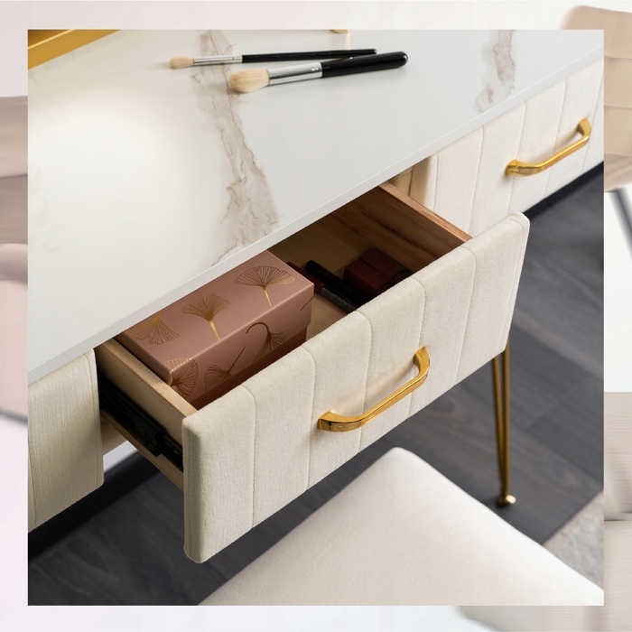 Туалетний столик Mebel Elite, колір крем, золотий хром, 104 x 77 x 41 см