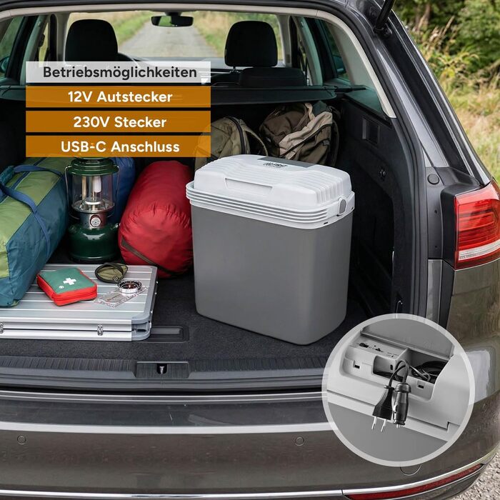 Автомобільний холодильник/термос First Austria 20л, 12/230V/USB-C PD 3.0, охолодження та підігрів, чорний/сірий