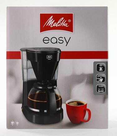 Кавоварка Melitta Easy з знімним поворотним фільтром, скляною колбою та системою захисту від крапель, на 10 чашок, чорна
