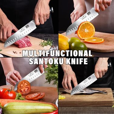 Ніж шеф-кухаря SHAN ZU Santoku: 18 см, нержавіюча сталь, ергономічна ручка, подарункова коробка