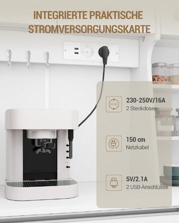 Кухонна шафа-комод Hzuaneri з LED-підсвіткою та розетками, білий, 40 x 100 x 180 см, з робочою поверхнею та 2 шухлядами, PT00103XEU