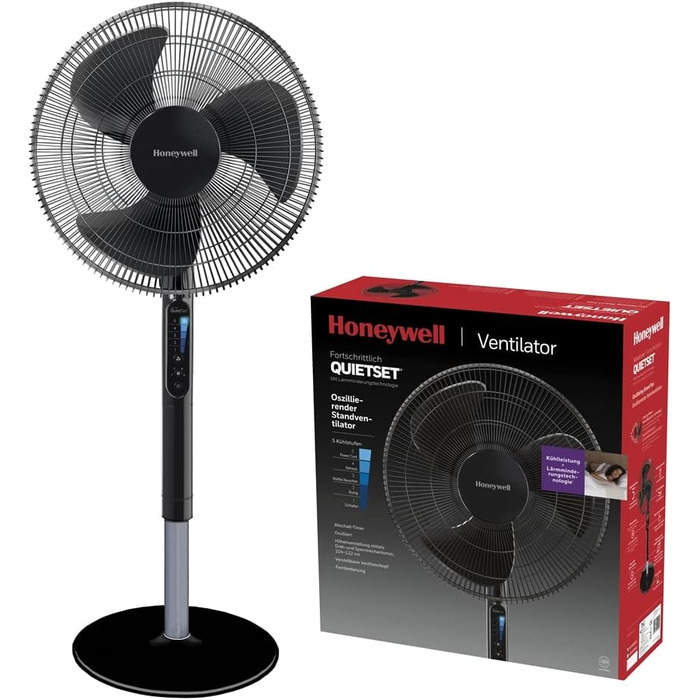 Вентилятор Honeywell Advanced QuietSet, підлоговий, 5 швидкостей, осциляційний, з таймером, регулюванням висоти та пультом ДУ, тихий