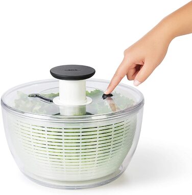 Сушарка для салату OXO Good Grips з ситом і кришкою, прозора, велика – для миття та сушіння овочів