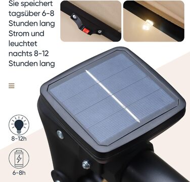 Сонячна LED парасоля Sekey 300 см, ампельна, з УФ-захистом 50+, на сонячних батареях, міцна для саду, кольору тауп