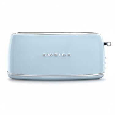 Тостер SWEISS Vintage GRV7 блакитний, 2 відділення, нержавіюча сталь, 6 режимів підсмажування, для багетів, розморожування, 1500 Вт