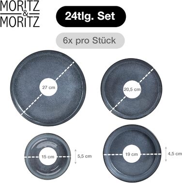 Набір обідніх тарілок Moritz & Moritz VIDA (6 шт), порцеляна, синій колір, підходить для мікрохвильової печі та посудомийної машини