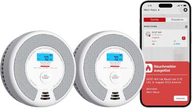 Датчик диму та монооксиду вуглецю X-Sense SC07-WX з Wi-Fi, з змінною батареєю, сумісний з додатком X-Sense Home Security, 1 шт. (набір 2 шт.)
