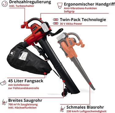 Акумуляторний лістозбір Einhell GE-CL 36/230 Li E-Solo Power X-Change (18V, функція збору та видування, турбо-режим, з насадкою для збору та видування, без акумулятора та зарядного пристрою)