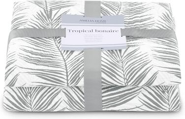 Покривало AmeliaHome Tropical Bonaire 260x280 см, двостороннє, стьобане, легкий догляд, рослинний візерунок, сірий/білий