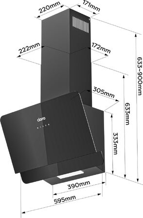 Похила витяжка для кухні CIARRA CBCS6765C 60 см, Edelstahl Glass, біла/чорна, 580 м³/год, з вугільним фільтром CBCF055, сенсорне керування, настінна