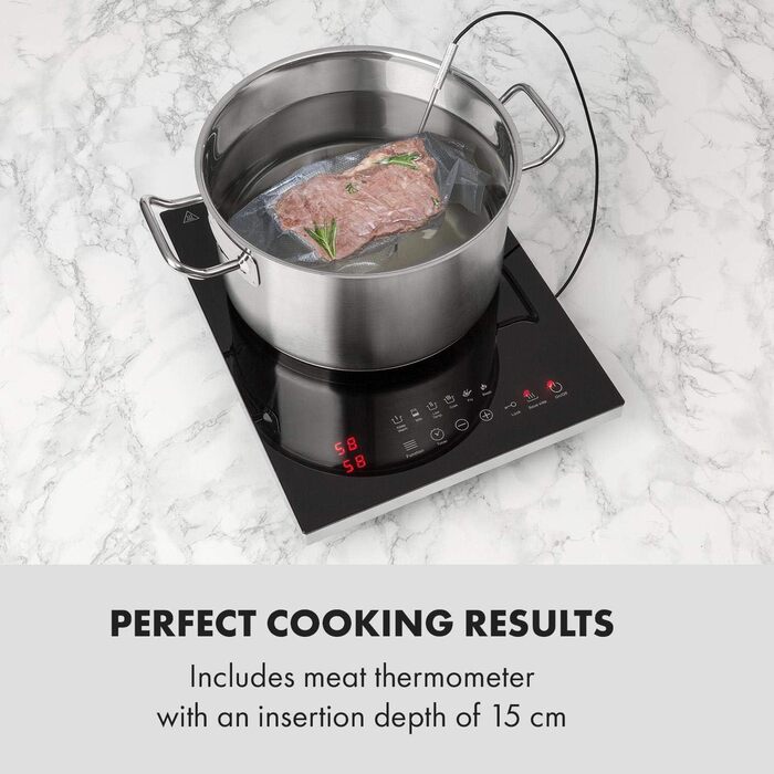 Індукційна плита Klarstein Cook n Roll 2000Вт, 26 см, 10 режимів, 6 програм, SousVide, термометр, чорна
