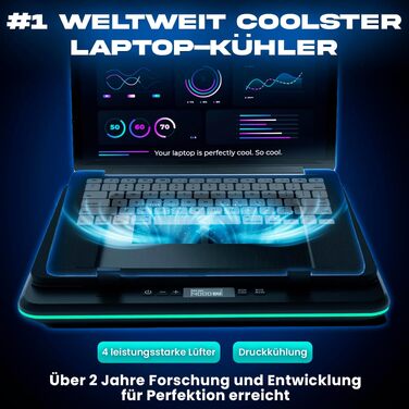 Ігровий охолоджувач для ноутбука KLIM Turbofrost до 17 дюймів, 4 вентилятори, RGB підсвітка, алюміній, чорний