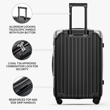 Комплект валіз LEVEL8 3-в-1: легкий жорсткий ABS+PC, розширюваний, TSA-замок, 4 колеса, 55/68/78 см, чорний