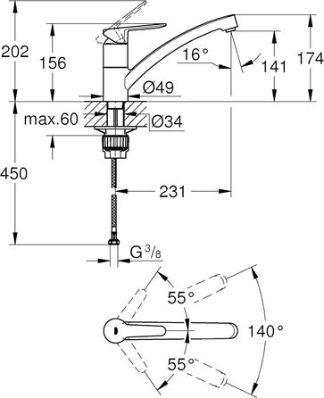 Змішувач кухонний GROHE з високим виливом (360° поворотний, для мийки), хром, 31367001