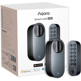 Розумний дверний замок Aqara U200 з відбитком пальця, Matter Over Thread, сумісний з Apple Home Key, акумулятор, підтримка Apple Home, Google Home, Alexa, SmartThings, чорний