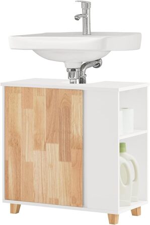 Тумба під раковину SoBuy BZR75-W, біло-натуральна, 60x60x29 см, шафа для ванної, меблі для ванної кімнати