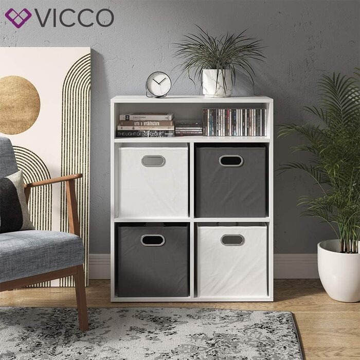Книжкова полиця Vicco біла, 72x90,2 см, 4 відсіки