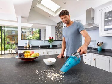 BLACK+DECKER 2-в-1 ручний пилосос для вологого і сухого прибирання, 7.2В, насадка-гумова ліпа для вологого прибирання, прозорий контейнер, зарядна станція з кріпленням на стіну, щітка, модель WDC215WA