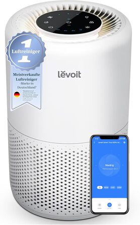 Повітряний фільтр LEVOIT Core 200S: очищувач повітря з HEPA-фільтром, для спальні, з керуванням через додаток, нічний режим та таймер, білий матовий