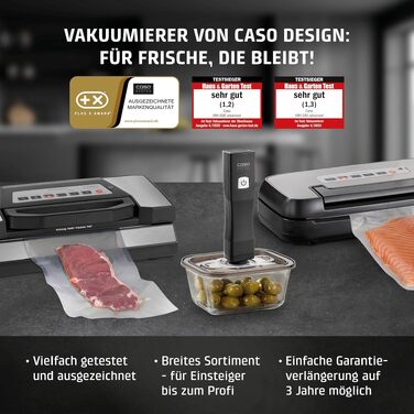 Вакууматор CASO Vacu OneTouch Eco-Set: бездротовий ручний вакууматор з 3 скляними контейнерами, 10 ZIP-пакетами та наклейками Food Manager, чорний