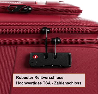 Набір валіз Weichschalenkoffer розширюваних 3 шт. - червоні тканинні валізи на колесах з TSA замком - ручна поклажа та великі валізи