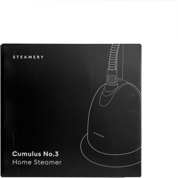 Вертикальний відпарювач Steamery Cumulus 1750W для дому, з вішалкою, захисною рукавичкою, 60 хвилин безперервного пару, видалення складок, чорний