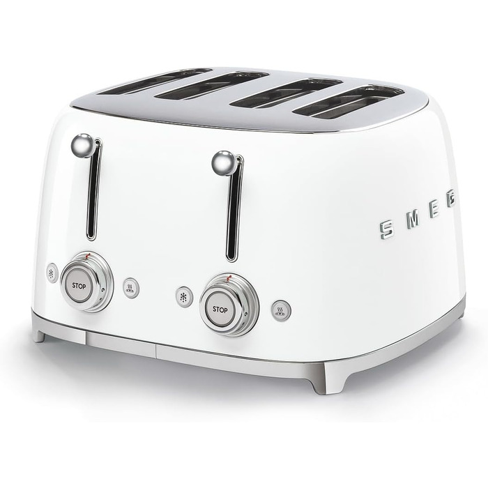 Тостер Smeg TSF03WHEU 4-секційний білий, 6 режимів, підігрів, розморожування, функція бейгл, 2000 Вт