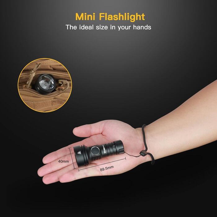 Ліхтарик Wurkkos TS11 Mini LED 2000 Люмен, компактний ручний ліхтар з SFT40, RGB підсвіткою, дальність 616 м, акумулятор 18350, TIR-лінза, USB-C зарядка, для туризму та активного відпочинку