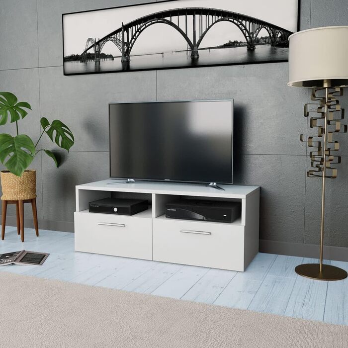 Тумба під телевізор vidaXL з 2 полицями та 2 шафками, біла, 95x35x36 см, деревостружкова плита