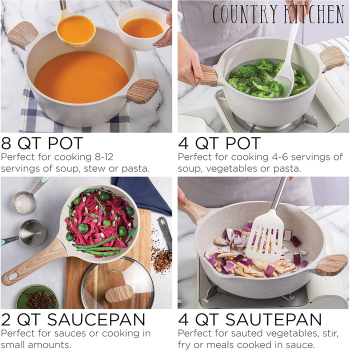 Набір посуду Country Kitchen з алюмінію з антипригарним покриттям, 11 предметів, кремовий колір – для щоденного приготування їжі