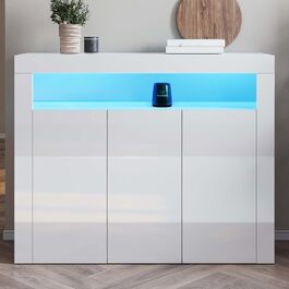 SONNI Комод для кухні з LED-підсвіткою 12 кольорів, чорний глянцевий шафа для зберігання, 90x35x83 см, 1 дверцята, для кухні та вітальні
