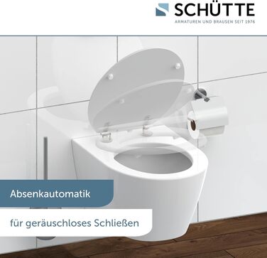 Дерев'яне сидіння для унітаза SCHÜTTE з мікроліфтом (м'яке закриття), біле, МДФ, витримує до 175 кг