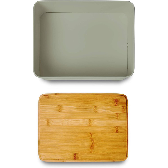 Хлібниця Lumaland Cuisine з металу та бамбуковою кришкою, прямокутна 30,5×23,5×14 см, 2-в-1 контейнер для хліба та обробна дошка, м'ятна