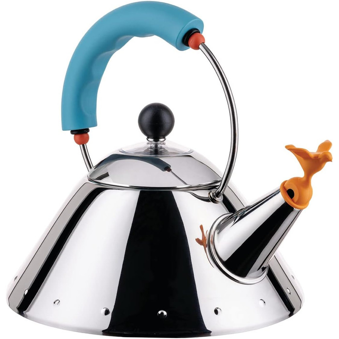 Чайник Alessi 9093/1 LAZ зі сталі 18/10 для індукційних плит, світло-блакитний, з магнітним дном та свистком у формі пташки