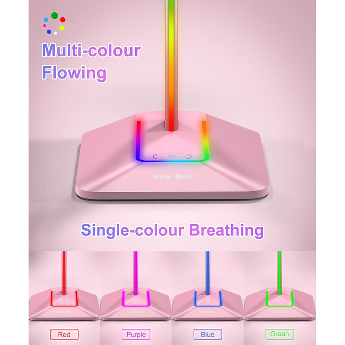 Підставка для навушників New Bee з RGB-підсвіткою, USB Type-C зарядкою та передачею даних, універсальна стійка для геймерських гарнітур, рожева