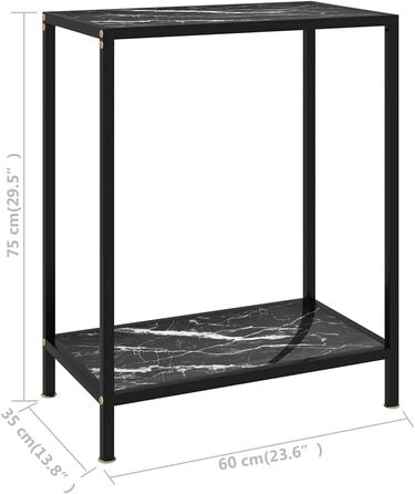 Консольний стіл vidaXL, скляний, чорний і білий, 60x35x75 см, сталева рама, фуршетний стіл для коридору, вітальні, туалетний столик