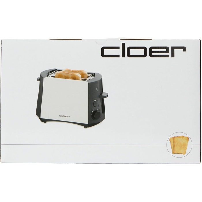 Тостер Cloer 3410, 825 Вт, для 2 тостів, з підставкою для булочок, функція додаткового підйому, піддон для крихт, матовий теплоізольований металевий корпус