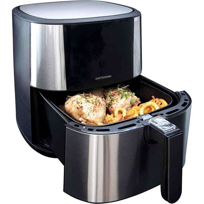 Аерофритюрниця Gastronoma 6 л XXL з нержавіючої сталі, цифровий LED-дисплей, 8 програм, 1800 Вт, без олії, чорна