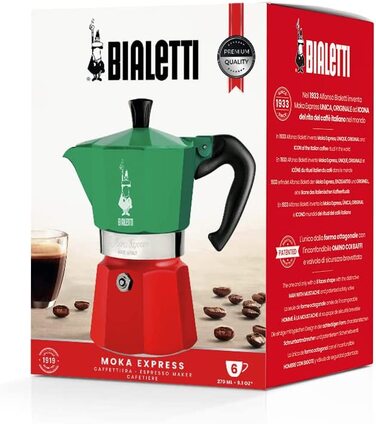 Bialetti Moka Express кавоварка для плити, 6 чашок, алюміній, срібляста, італійська гейзерна кавоварка