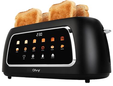 Тостер Olvy T-40T 4-складовий з LCD-дисплеєм, 1500 Вт, 6 режимів підсмажування, розморожування та підігрів, довгі слоти