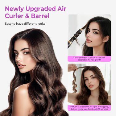 UKLISS Airstyler 5-в-1: Професійний фен-щітка з іонізацією, авто-завивкою 32мм для об'єму, сушіння, випрямлення та завивки волосся будь-якого типу, чорний