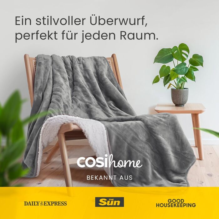 Електрична електроковдра Cosi Home 180x130 см з автовимкненням та 10 рівнями підігріву, сіра (Fleece & Sherpa)