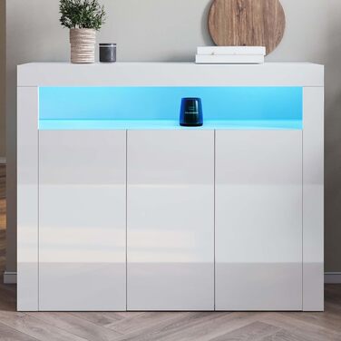 SONNI Комод для кухні з LED-підсвіткою 12 кольорів, чорний глянцевий шафа для зберігання, 90x35x83 см, 1 дверцята, для кухні та вітальні