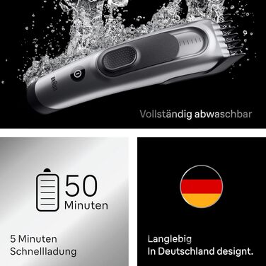Машинка для стрижки Braun Series 7 HC7590: професійна, акумуляторна, 17 насадок, миюча, сіра