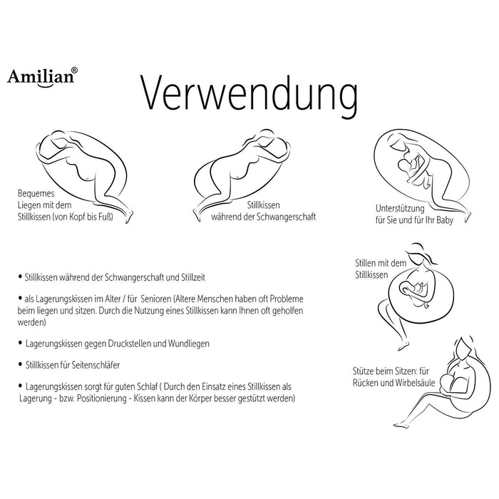 Подушка для вагітних Amilian, універсальна, для сну та підтримки, велика, тип A, з чохлом, для дорослих і дітей, тіло, рожева-антрацит