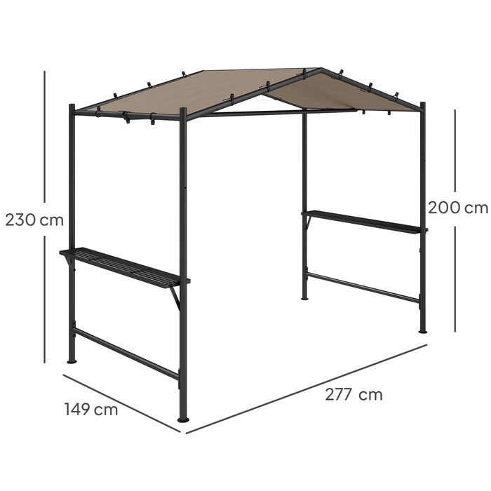 Сонячна альтанка для барбекю 277 x 149 x 230 см Водонепроникна вогнезахисна садова альтанка з бічними полицями, Садові альтанки із захистом від ультрафіолету, Сталева альтанка барбекю, Садовий намет Намет для барбекю для вечірки, хакі