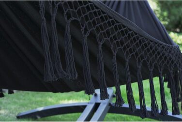 Гамак подвійний Potenza Outdoor з металевим каркасом для 2 осіб, бавовна XXL 220x160 см, до 200 кг, чорний (Santia) / сірий каркас, стійкий до погодних умов