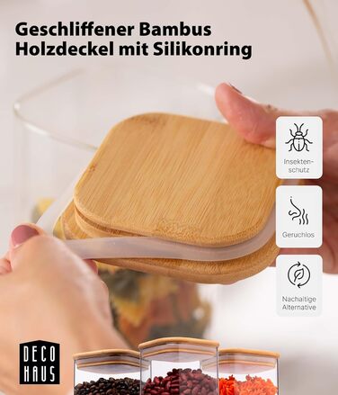 Набір скляних банок Deco haus 1600 мл з кришками, 4 шт, герметичні, для зберігання круп, мюслі, макаронів, із етикетками