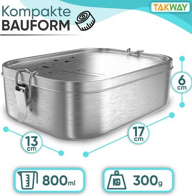 TAKWAY Ланчбокс з нержавіючої сталі для дітей, 800 мл, герметичний, бенто-бокс з 3 відділеннями, для школи та садка, дизайн «Кульбаба»