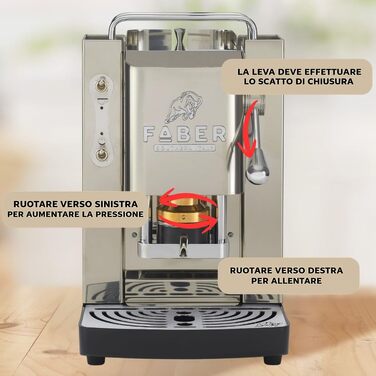 Кавомашина Faber Deluxe 3.0 для ESE 44мм, нержавіюча сталь, 1л, з електроклапаном та регульованим пресом